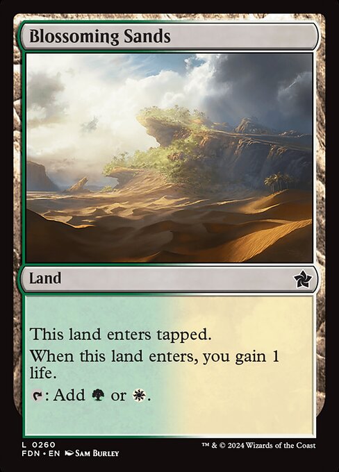 This land enters tapped.
When this land enters, you gain 1 life.
{T}: Add {G} or {W}.