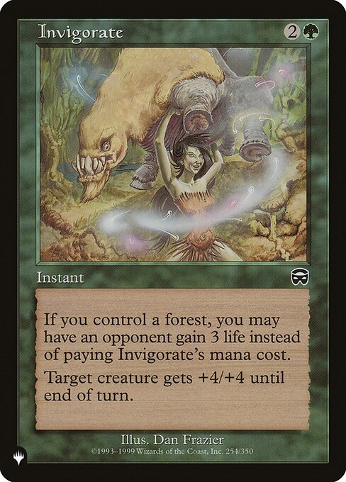 If you control a Forest, rather than pay this spell's mana cost, you may have an opponent gain 3 life.
Target creature gets +4/+4 until end of turn.