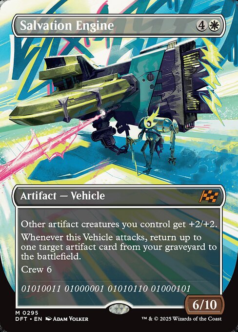 Other artifact creatures you control get +2/+2.
Whenever this Vehicle attacks, return up to one target artifact card from your graveyard to the battlefield.
Crew 6