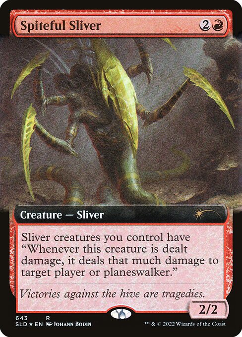 Sliver creatures you control have "Whenever this creature is dealt damage, it deals that much damage to target player or planeswalker."