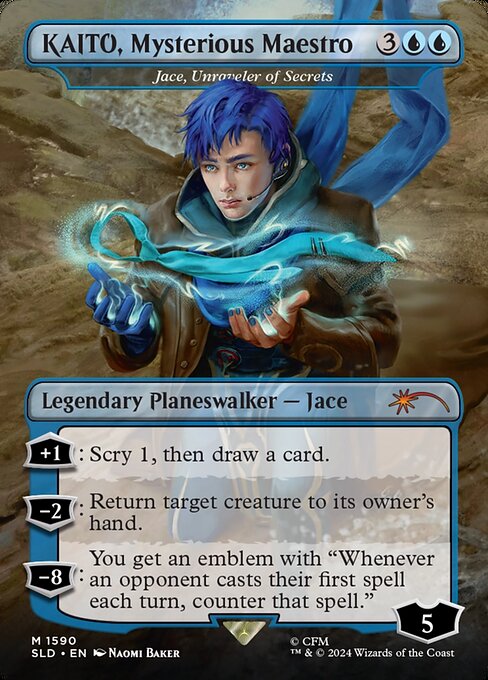 +1: Scry 1, then draw a card.
−2: Return target creature to its owner's hand.
−8: You get an emblem with "Whenever an opponent casts their first spell each turn, counter that spell."