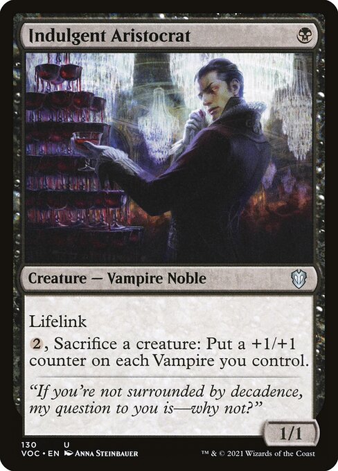 Lifelink
{2}, Sacrifice a creature: Put a +1/+1 counter on each Vampire you control.