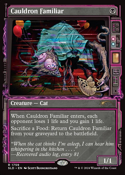 When this creature enters, each opponent loses 1 life and you gain 1 life.
Sacrifice a Food: Return this card from your graveyard to the battlefield.