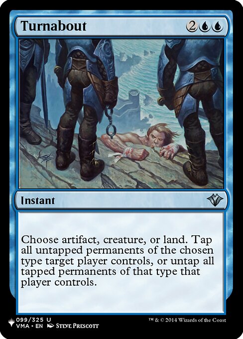 Choose artifact, creature, or land. Tap all untapped permanents of the chosen type target player controls, or untap all tapped permanents of that type that player controls.