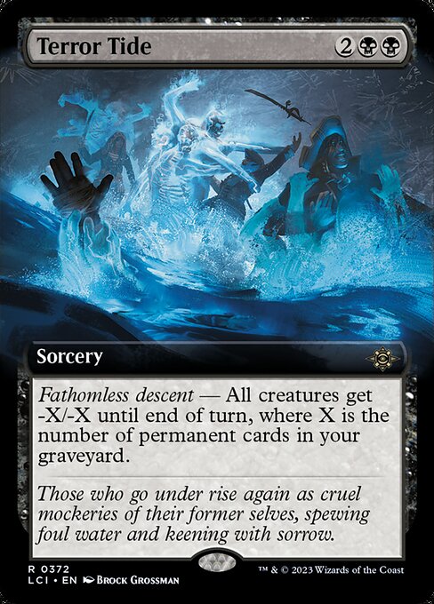 Fathomless descent — All creatures get -X/-X until end of turn, where X is the number of permanent cards in your graveyard.