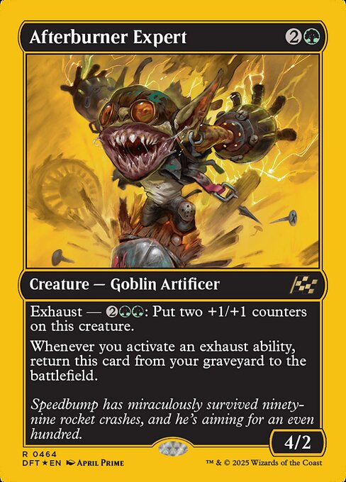 Exhaust — {2}{G}{G}: Put two +1/+1 counters on this creature. (Activate each exhaust ability only once.)
Whenever you activate an exhaust ability, return this card from your graveyard to the battlefield.