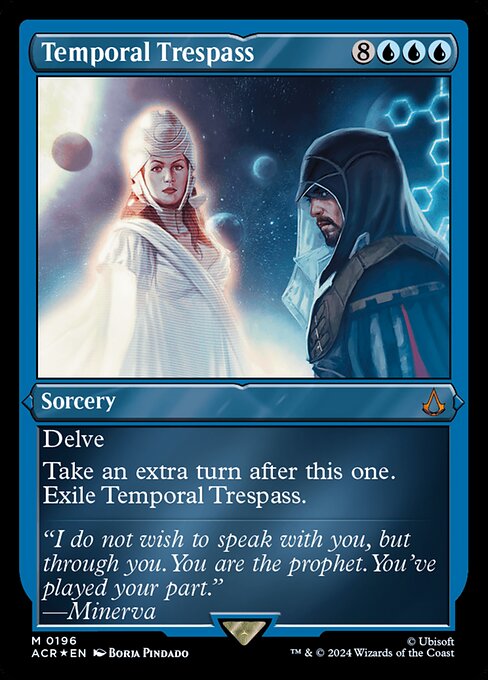 Delve (Each card you exile from your graveyard while casting this spell pays for {1}.)
Take an extra turn after this one. Exile Temporal Trespass.
