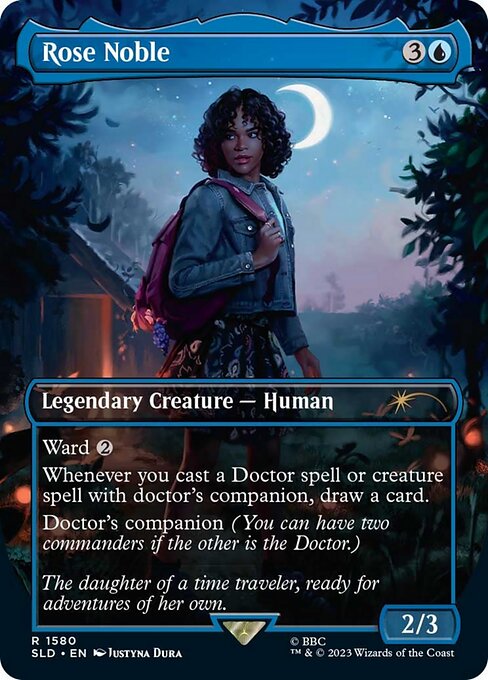 Ward {2}
Whenever you cast a Doctor spell or creature spell with doctor's companion, draw a card.
Doctor's companion (You can have two commanders if the other is the Doctor.)