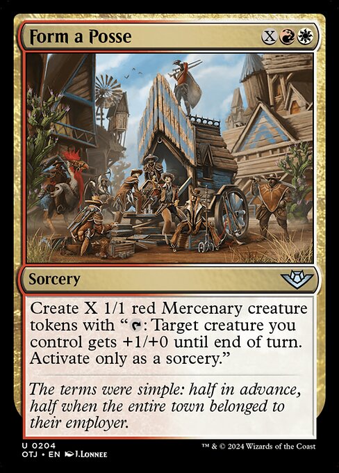 Create X 1/1 red Mercenary creature tokens with "{T}: Target creature you control gets +1/+0 until end of turn. Activate only as a sorcery."