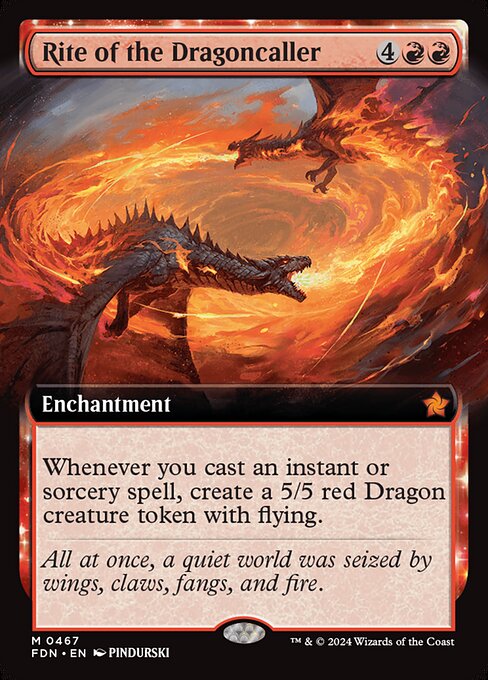Whenever you cast an instant or sorcery spell, create a 5/5 red Dragon creature token with flying.