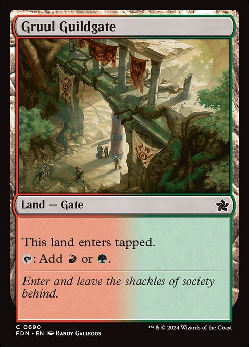 This land enters tapped.
{T}: Add {R} or {G}.