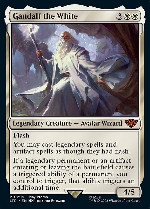 Flash
You may cast legendary spells and artifact spells as though they had flash.
If a legendary permanent or an artifact entering or leaving the battlefield causes a triggered ability of a permanent you control to trigger, that ability triggers an additional time.
