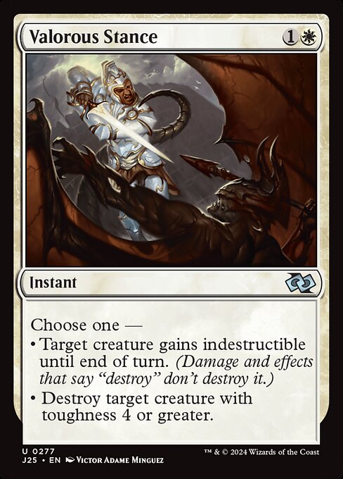 Choose one —
• Target creature gains indestructible until end of turn. (Damage and effects that say "destroy" don't destroy it.)
• Destroy target creature with toughness 4 or greater.