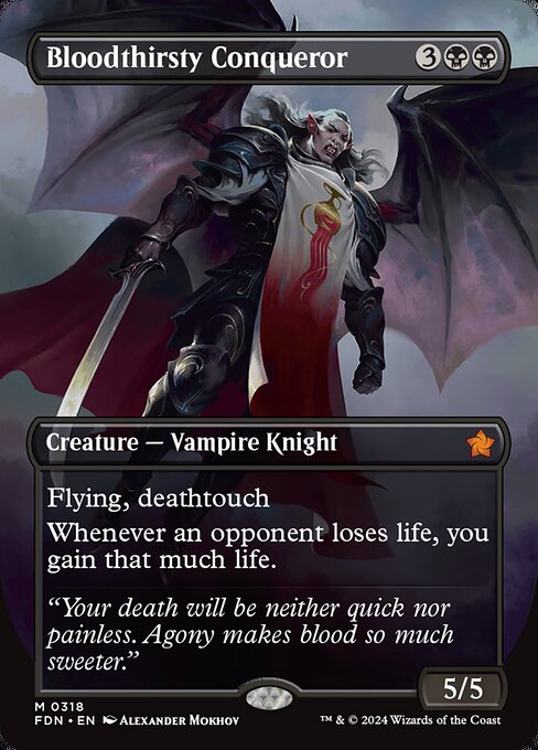 Flying, deathtouch
Whenever an opponent loses life, you gain that much life. (Damage causes loss of life.)