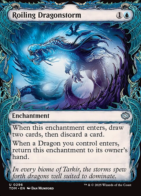 When this enchantment enters, draw two cards, then discard a card.
When a Dragon you control enters, return this enchantment to its owner's hand.