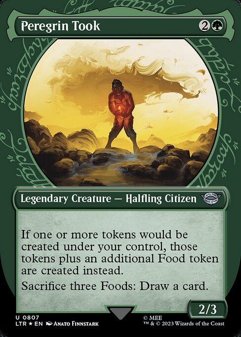 If one or more tokens would be created under your control, those tokens plus an additional Food token are created instead. (It's an artifact with "{2}, {T}, Sacrifice this artifact: You gain 3 life.")
Sacrifice three Foods: Draw a card.