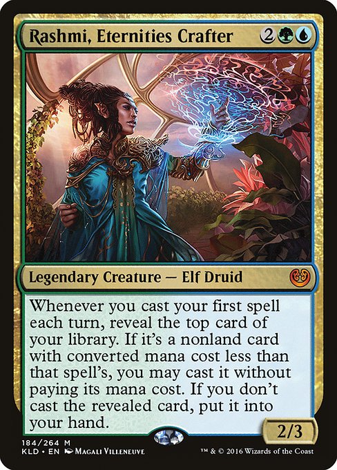 Whenever you cast your first spell each turn, reveal the top card of your library. You may cast it without paying its mana cost if it's a spell with lesser mana value. If you don't cast it, put it into your hand.
