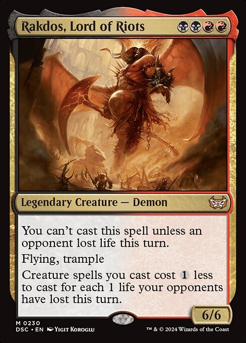 You can't cast this spell unless an opponent lost life this turn.
Flying, trample
Creature spells you cast cost {1} less to cast for each 1 life your opponents have lost this turn.