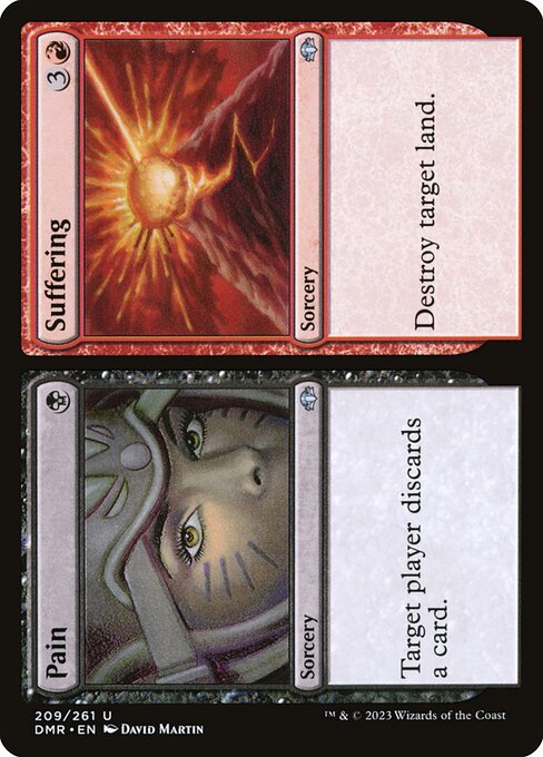 Target player discards a card.   Destroy target land.