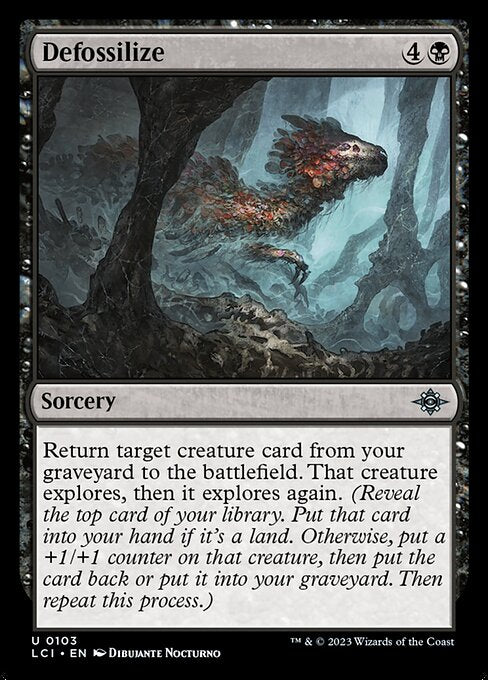 Return target creature card from your graveyard to the battlefield. That creature explores, then it explores again. (Reveal the top card of your library. Put that card into your hand if it's a land. Otherwise, put a +1/+1 counter on that creature, then put the card back or put it into your graveyard. Then repeat this process.)