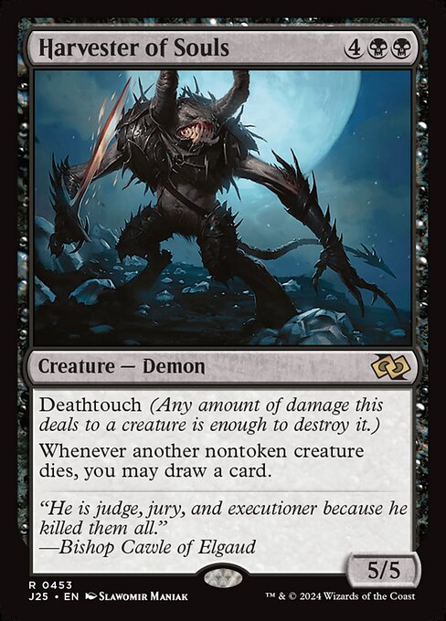 Deathtouch (Any amount of damage this deals to a creature is enough to destroy it.)
Whenever another nontoken creature dies, you may draw a card.