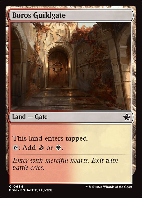 This land enters tapped.
{T}: Add {R} or {W}.