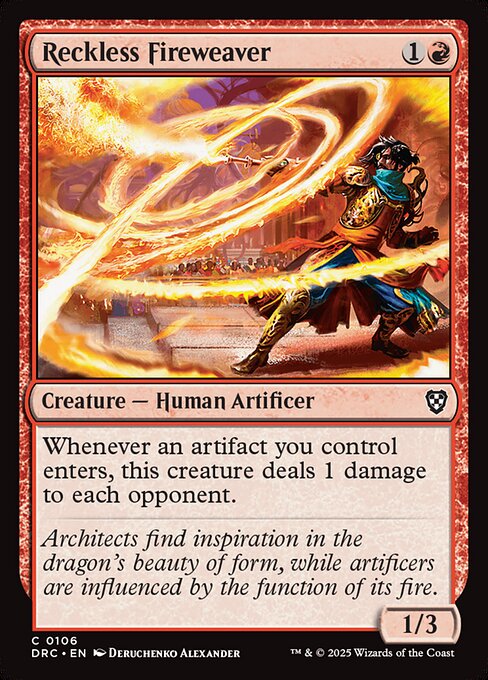 Whenever an artifact you control enters, this creature deals 1 damage to each opponent.