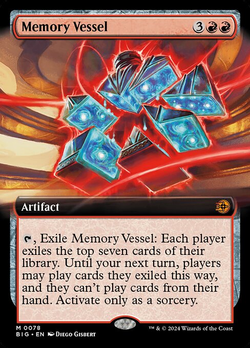 {T}, Exile Memory Vessel: Each player exiles the top seven cards of their library. Until your next turn, players may play cards they exiled from their library this way, and they can't play cards from their hand. Activate only as a sorcery.
