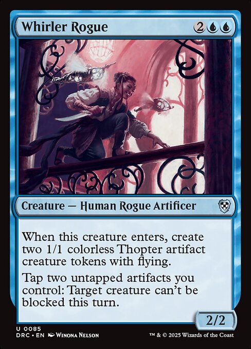When this creature enters, create two 1/1 colorless Thopter artifact creature tokens with flying.
Tap two untapped artifacts you control: Target creature can't be blocked this turn.