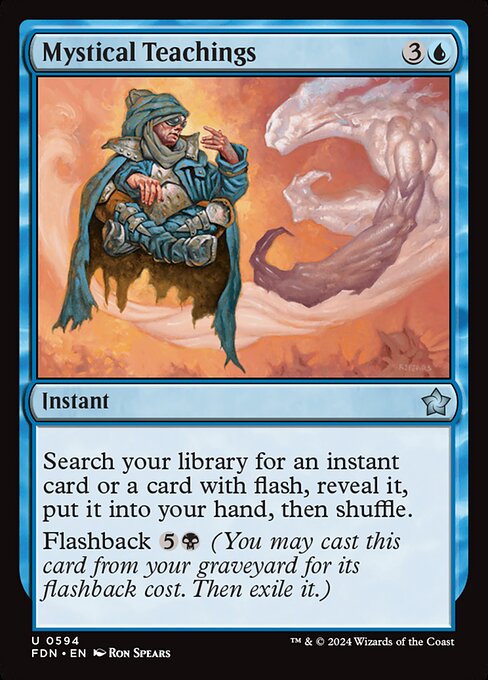 Search your library for an instant card or a card with flash, reveal it, put it into your hand, then shuffle.
Flashback {5}{B} (You may cast this card from your graveyard for its flashback cost. Then exile it.)