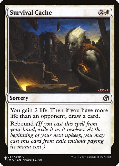 You gain 2 life. Then if you have more life than an opponent, draw a card.
Rebound (If you cast this spell from your hand, exile it as it resolves. At the beginning of your next upkeep, you may cast this card from exile without paying its mana cost.)