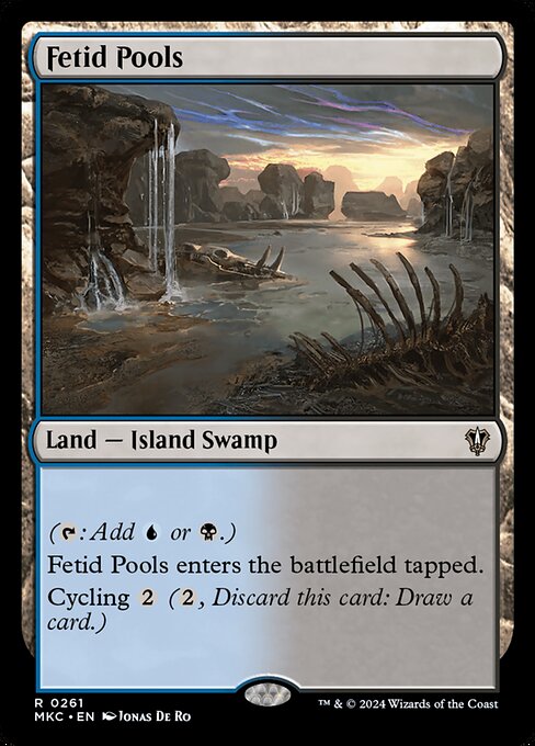 ({T}: Add {U} or {B}.)
Fetid Pools enters the battlefield tapped.
Cycling {2} ({2}, Discard this card: Draw a card.)