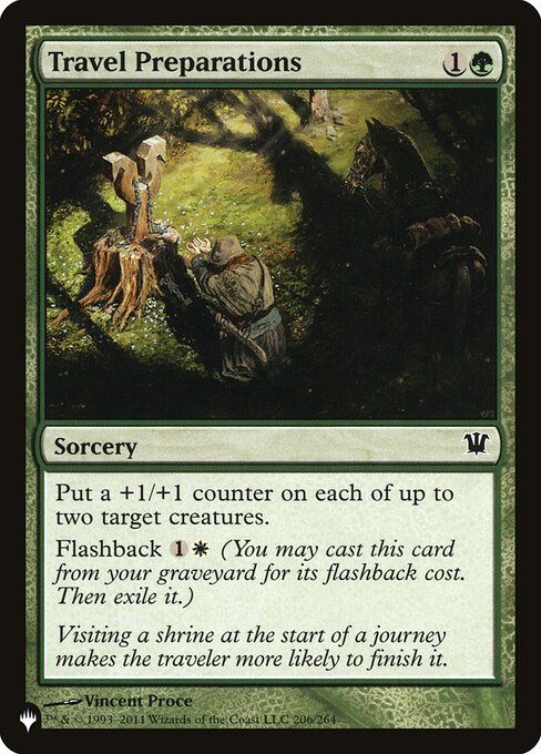 Put a +1/+1 counter on each of up to two target creatures.
Flashback {1}{W} (You may cast this card from your graveyard for its flashback cost. Then exile it.)