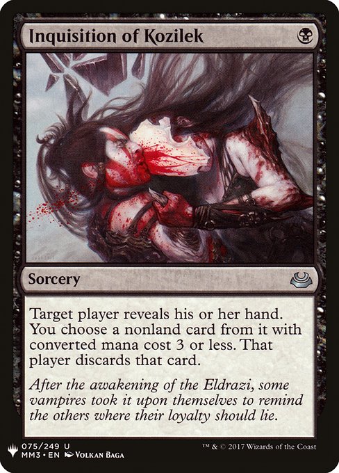 Target player reveals their hand. You choose a nonland card from it with mana value 3 or less. That player discards that card.