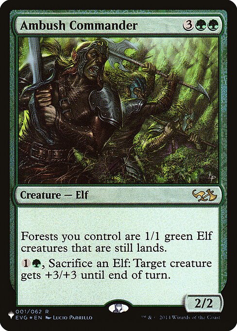 Forests you control are 1/1 green Elf creatures that are still lands.
{1}{G}, Sacrifice an Elf: Target creature gets +3/+3 until end of turn.