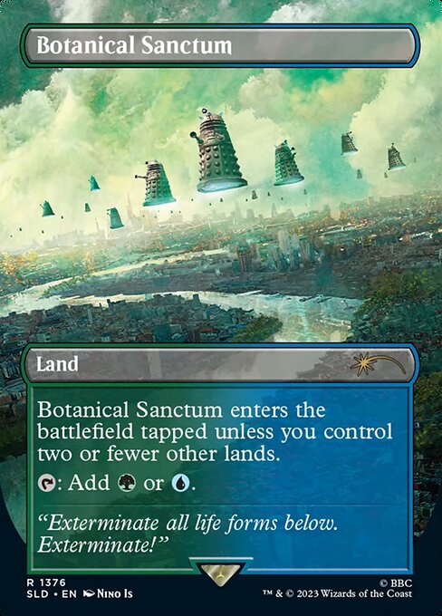 Botanical Sanctum enters the battlefield tapped unless you control two or fewer other lands.
{T}: Add {G} or {U}.
