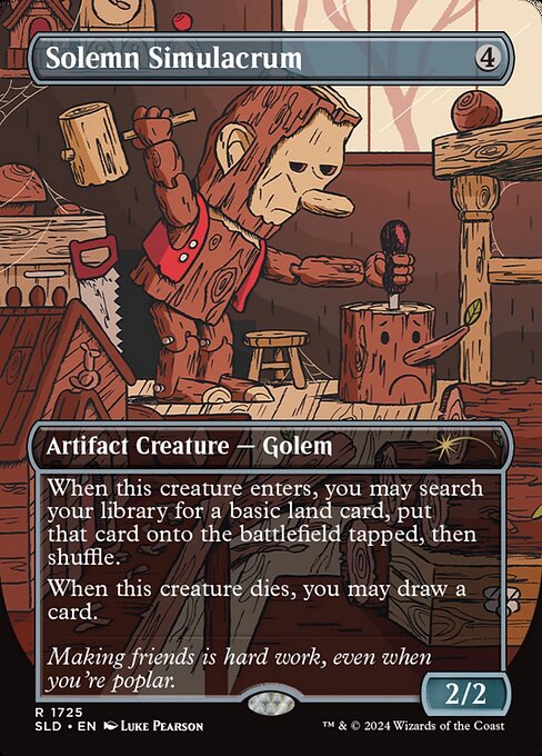 When this creature enters, you may search your library for a basic land card, put that card onto the battlefield tapped, then shuffle.
When this creature dies, you may draw a card.