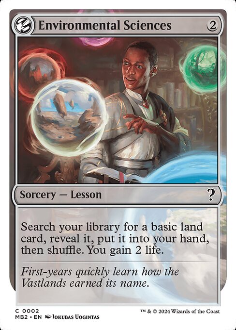 Search your library for a basic land card, reveal it, put it into your hand, then shuffle. You gain 2 life.