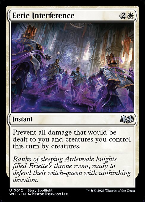 Prevent all damage that would be dealt to you and creatures you control this turn by creatures.