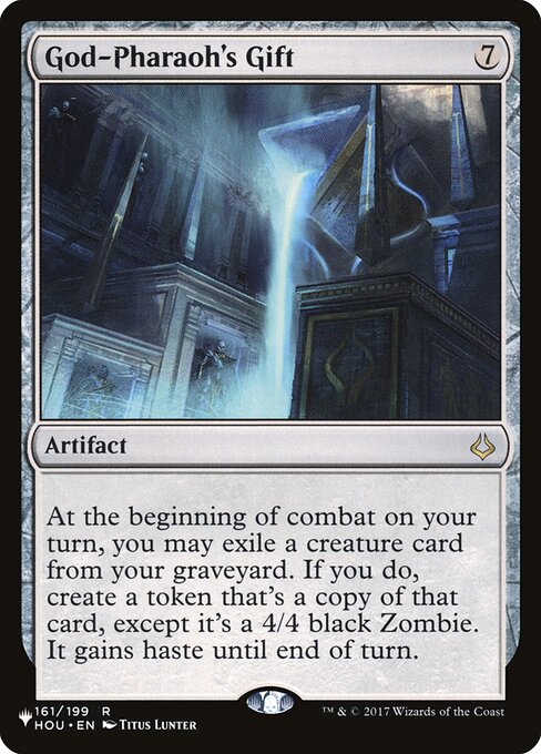At the beginning of combat on your turn, you may exile a creature card from your graveyard. If you do, create a token that's a copy of that card, except it's a 4/4 black Zombie. It gains haste until end of turn.