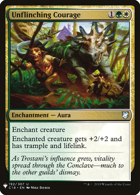 Enchant creature
Enchanted creature gets +2/+2 and has trample and lifelink. (Damage dealt by a creature with lifelink also causes its controller to gain that much life.)