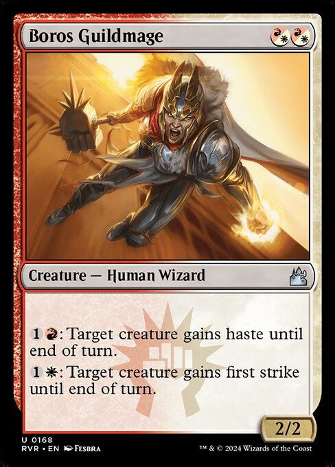 {1}{R}: Target creature gains haste until end of turn.
{1}{W}: Target creature gains first strike until end of turn.