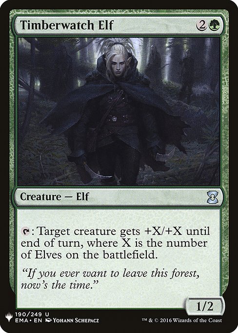 {T}: Target creature gets +X/+X until end of turn, where X is the number of Elves on the battlefield.