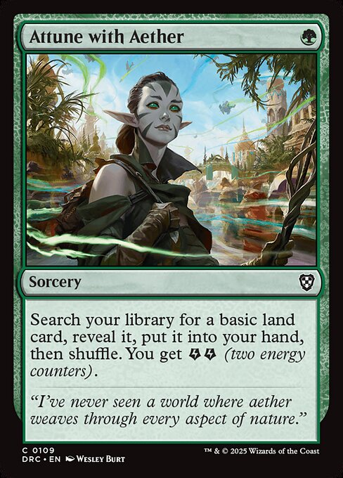Search your library for a basic land card, reveal it, put it into your hand, then shuffle. You get {E}{E} (two energy counters).