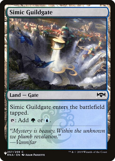 This land enters tapped.
{T}: Add {G} or {U}.