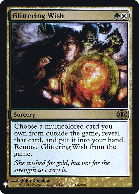 You may reveal a multicolored card you own from outside the game and put it into your hand. Exile Glittering Wish.