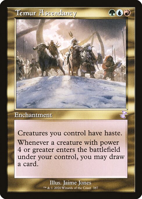 Creatures you control have haste.
Whenever a creature with power 4 or greater enters the battlefield under your control, you may draw a card.