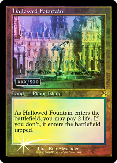 ({T}: Add {W} or {U}.)
As Hallowed Fountain enters, you may pay 2 life. If you don't, it enters tapped.