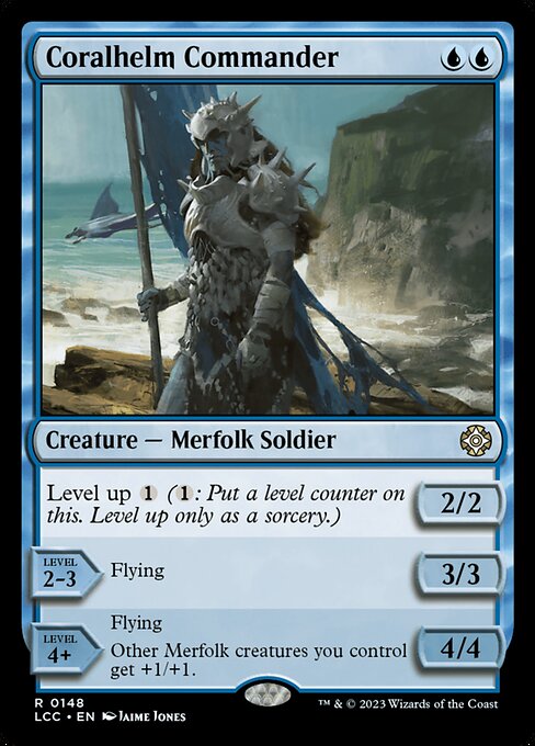 Level up {1} ({1}: Put a level counter on this. Level up only as a sorcery.)
LEVEL 2-3
3/3
Flying
LEVEL 4+
4/4
Flying
Other Merfolk creatures you control get +1/+1.