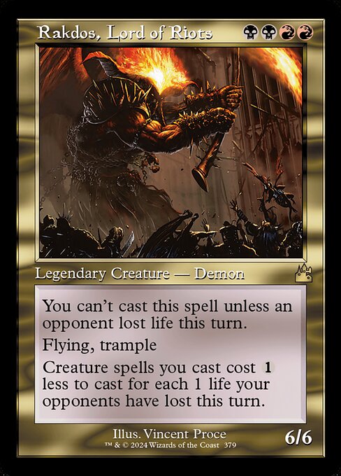 You can't cast this spell unless an opponent lost life this turn.
Flying, trample
Creature spells you cast cost {1} less to cast for each 1 life your opponents have lost this turn.